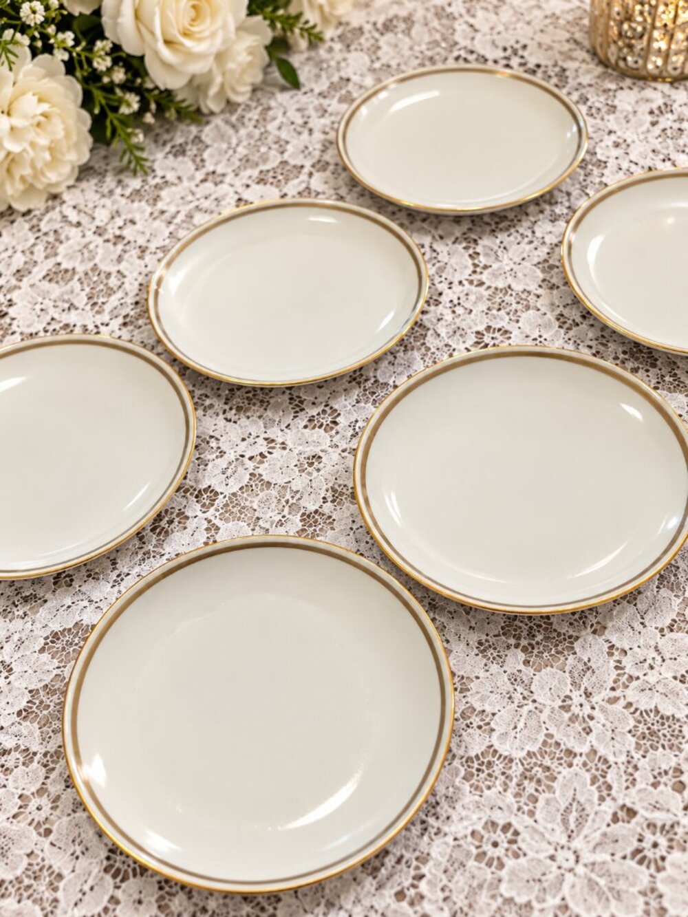 Vintage St. Regis Fine China Japan 102 Set of 5 White Gold Trim Plates